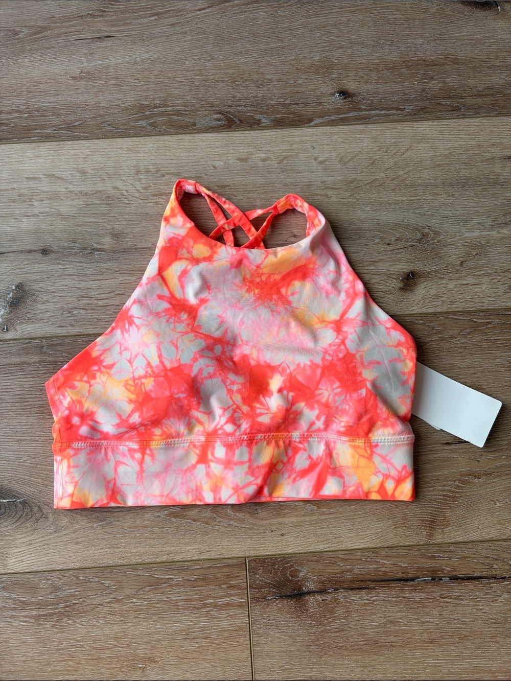 High-Neck Tie-Dye Sports Bra - Coral & Yellow
